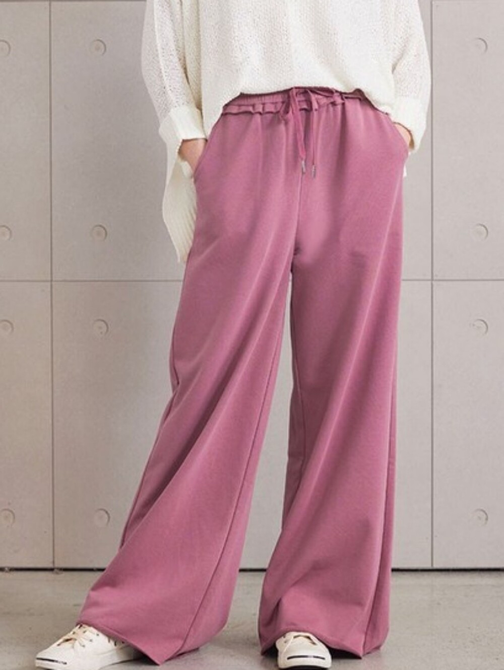 A6-0609 Wide-Leg Cotton Drawstring Pants in Dusty Rose